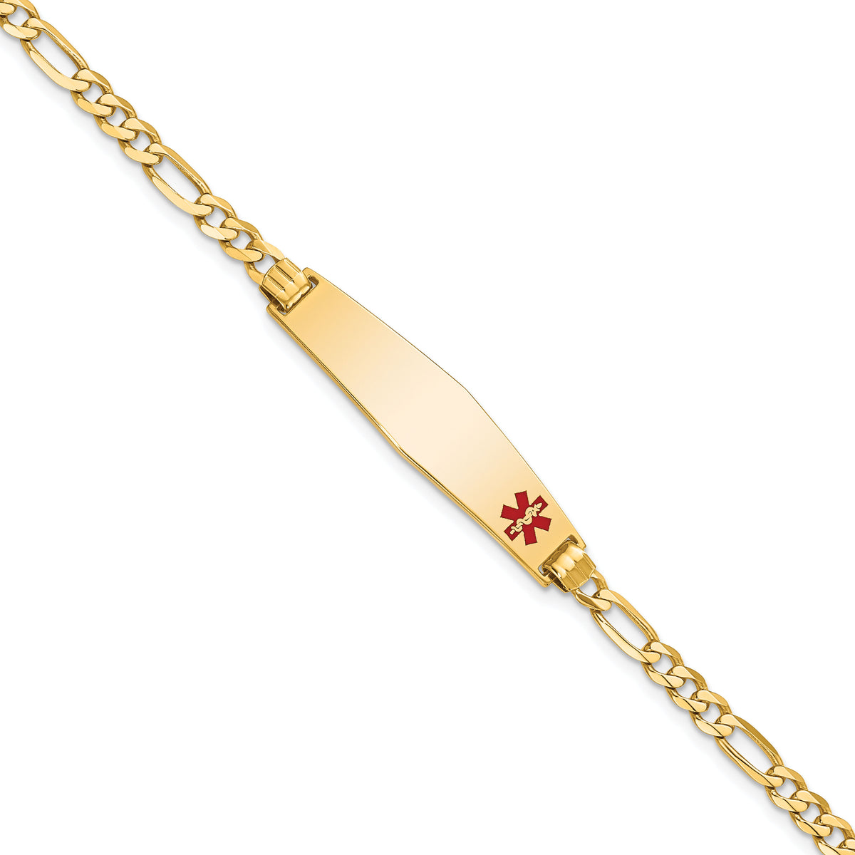 14K Medical Soft Diamond Shape Red Enamel Flat Figaro Link ID Bracelet-XM559FC-7