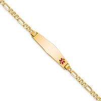 14K Medical Soft Diamond Shape Red Enamel Flat Figaro Link ID Bracelet-XM559FC-8