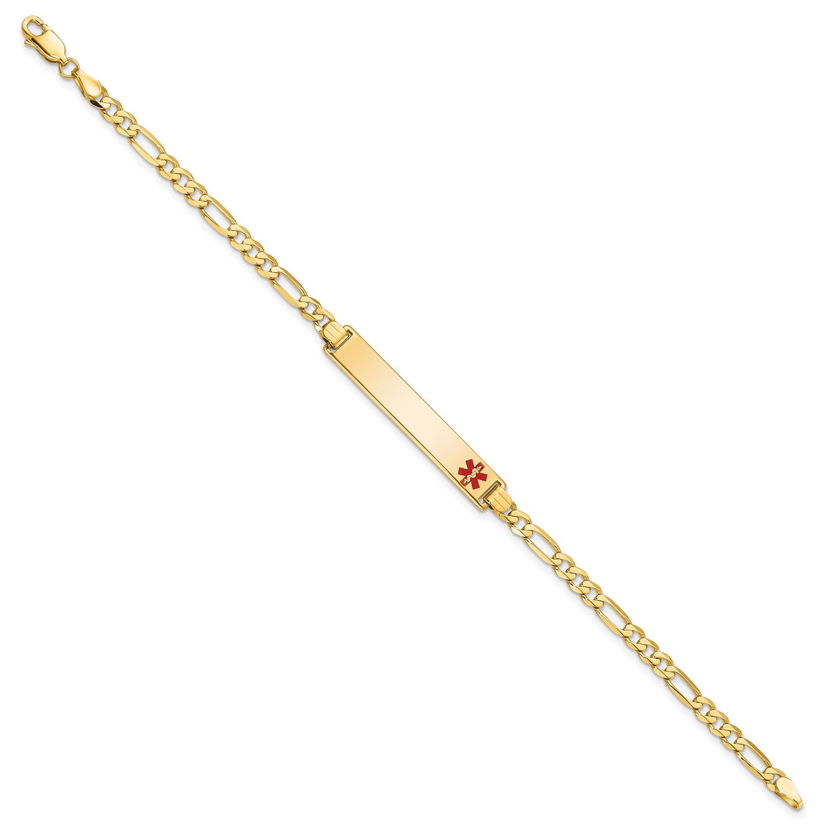 14K Medical Red Enamel Flat Figaro Link ID Bracelet-XM559FR-8