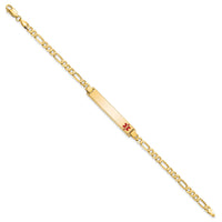 14K Medical Red Enamel Flat Figaro Link ID Bracelet-XM559FR-8
