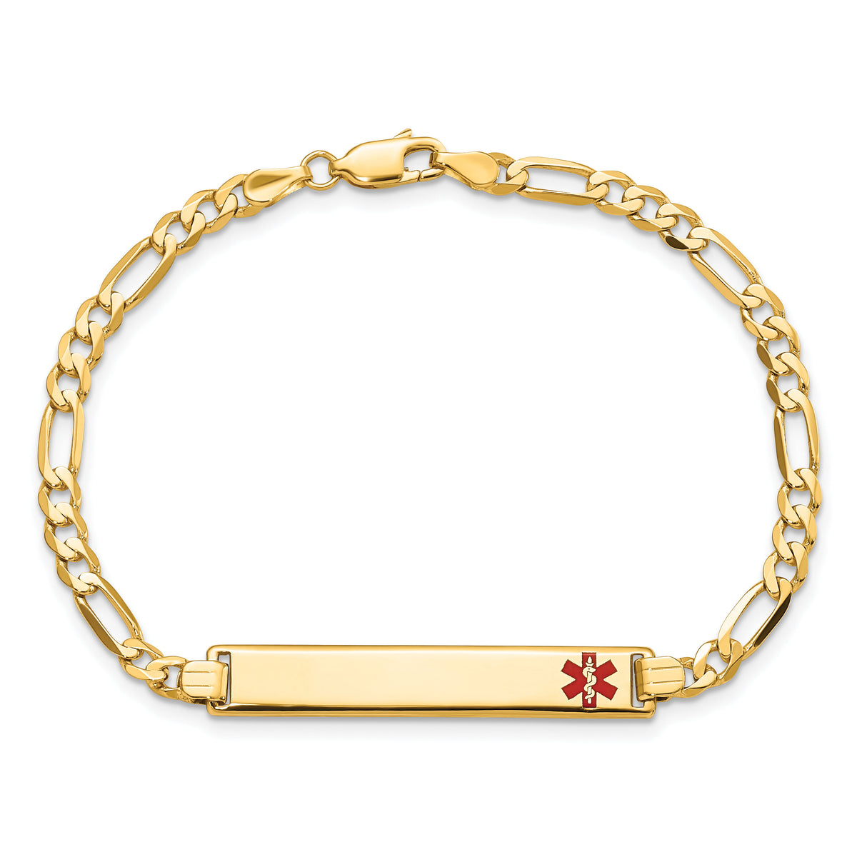 14K Medical Red Enamel Flat Figaro Link ID Bracelet-XM559FR-7