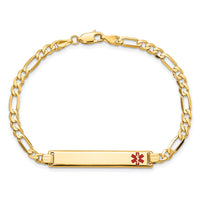 14K Medical Red Enamel Flat Figaro Link ID Bracelet-XM559FR-8