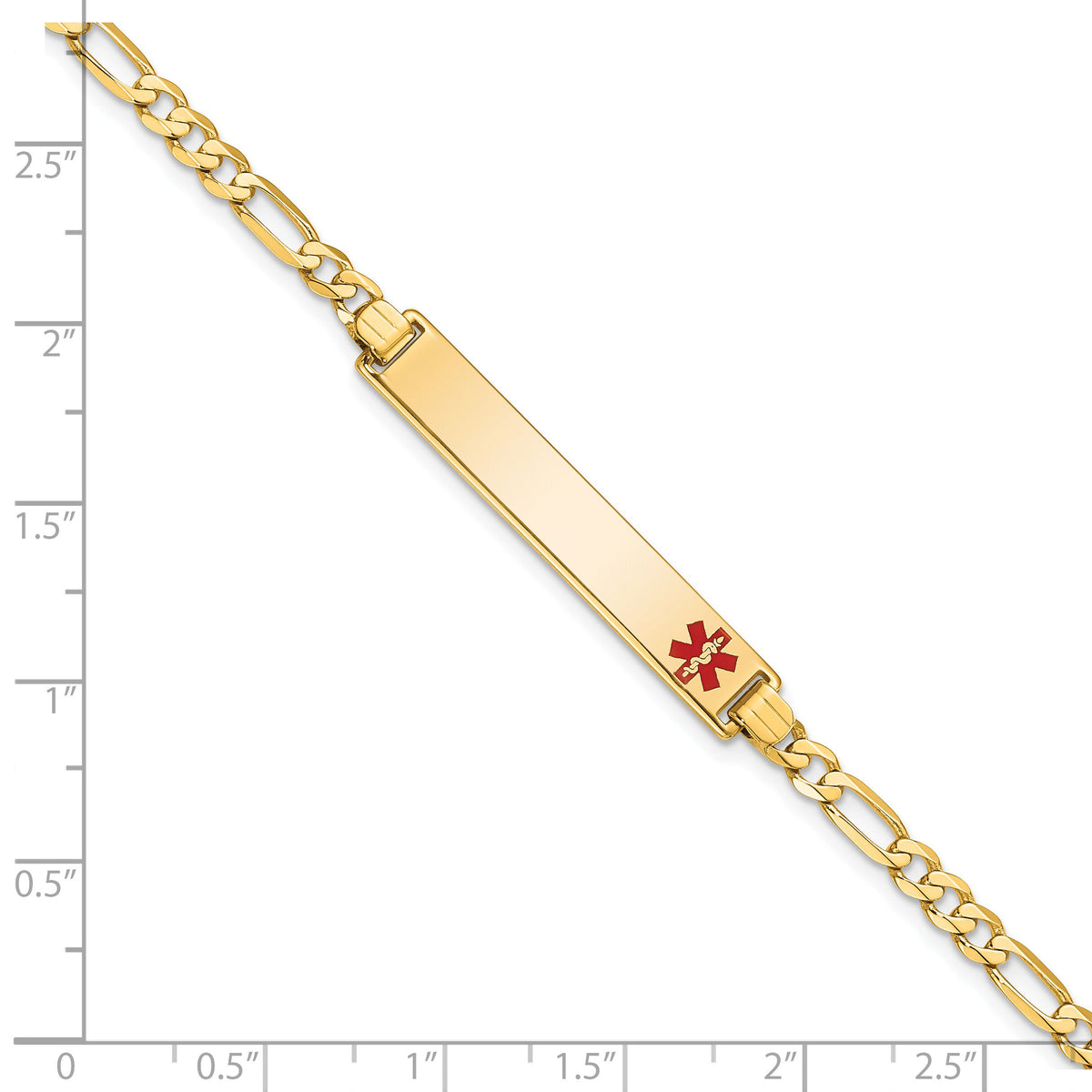 14K Medical Red Enamel Flat Figaro Link ID Bracelet-XM559FR-8