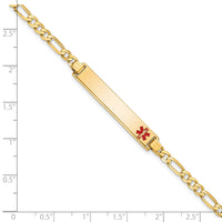 14K Medical Red Enamel Flat Figaro Link ID Bracelet-XM559FR-8