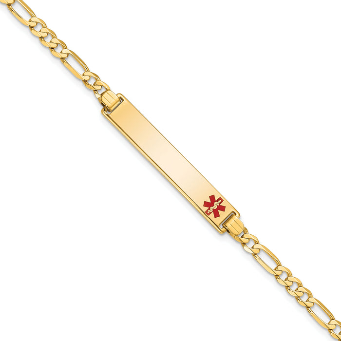 14K Medical Red Enamel Flat Figaro Link ID Bracelet-XM559FR-7