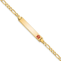 14K Medical Red Enamel Flat Figaro Link ID Bracelet-XM559FR-8