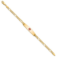 14K Medical Soft Diamond Shape Red Enamel Flat Figaro Link ID Bracelet-XM560CC-8