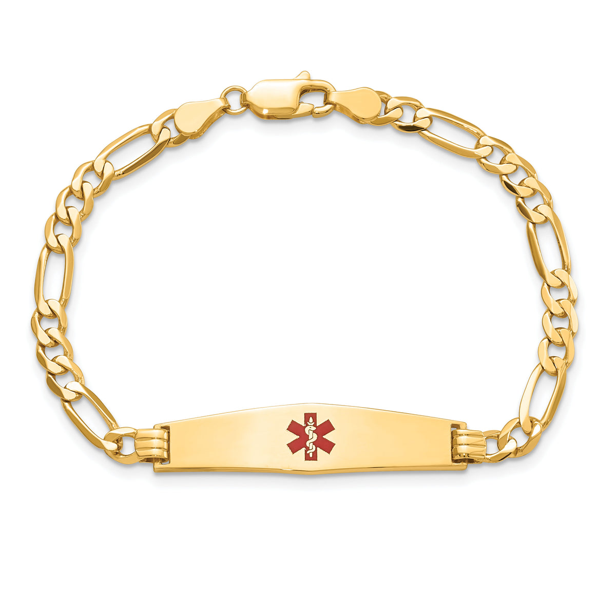 14K Medical Soft Diamond Shape Red Enamel Flat Figaro Link ID Bracelet-XM560CC-8