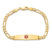 14K Medical Soft Diamond Shape Red Enamel Flat Figaro Link ID Bracelet-XM560CC-8