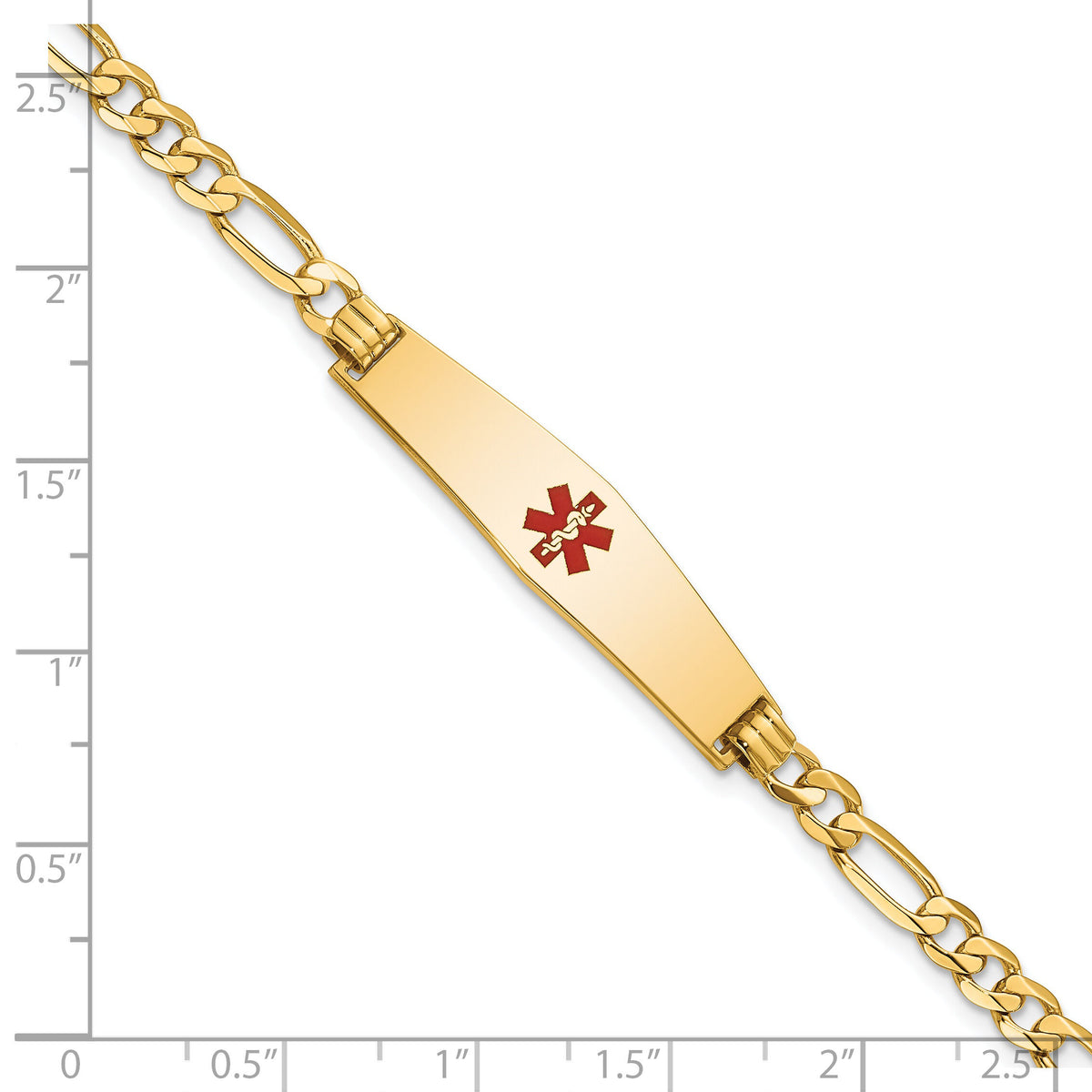 14K Medical Soft Diamond Shape Red Enamel Flat Figaro Link ID Bracelet-XM560CC-8