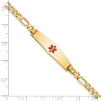 14K Medical Soft Diamond Shape Red Enamel Flat Figaro Link ID Bracelet-XM560CC-8