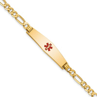 14K Medical Soft Diamond Shape Red Enamel Flat Figaro Link ID Bracelet-XM560CC-8