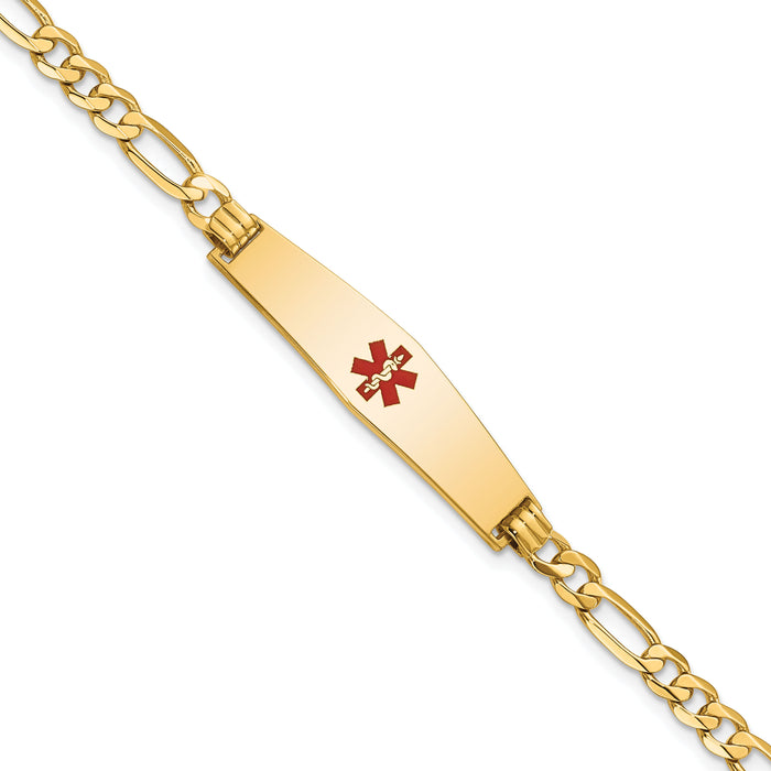 14K Medical Soft Diamond Shape Red Enamel Flat Figaro Link ID Bracelet-XM560CC-8