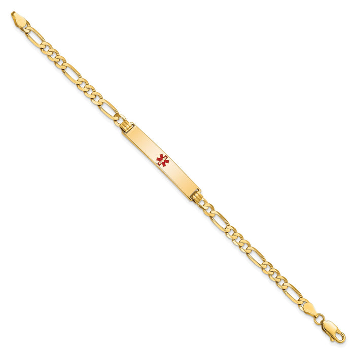 14K Medical Red Enamel Flat Figaro Link ID Bracelet-XM560CR-7