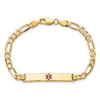 14K Medical Red Enamel Flat Figaro Link ID Bracelet-XM560CR-7