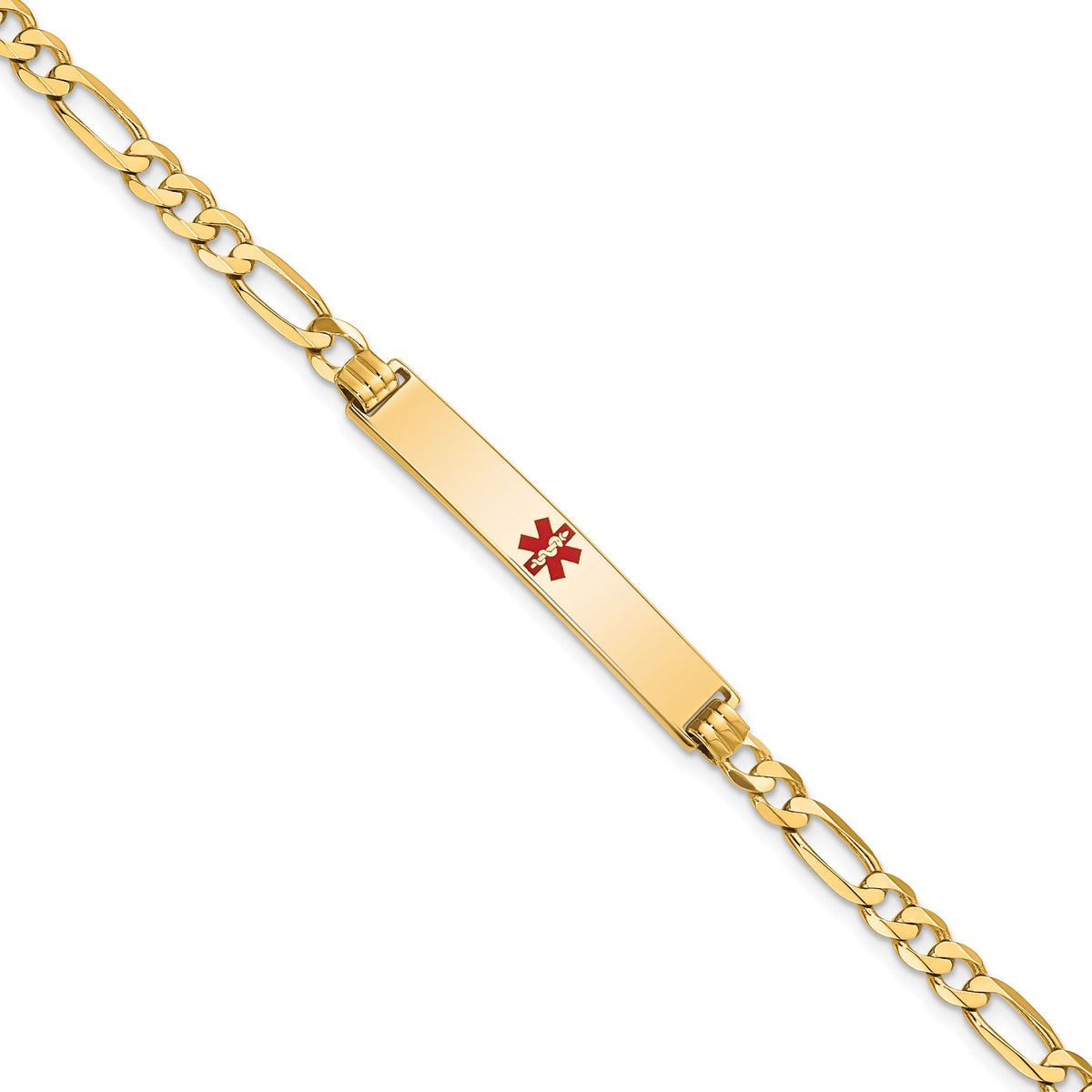 14K Medical Red Enamel Flat Figaro Link ID Bracelet-XM560CR-7