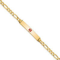 14K Medical Red Enamel Flat Figaro Link ID Bracelet-XM560CR-7