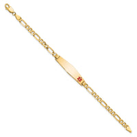 14K Medical Soft Diamond Shape Red Enamel Flat Figaro Link ID Bracelet-XM560FC-8