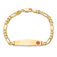 14K Medical Soft Diamond Shape Red Enamel Flat Figaro Link ID Bracelet-XM560FC-8