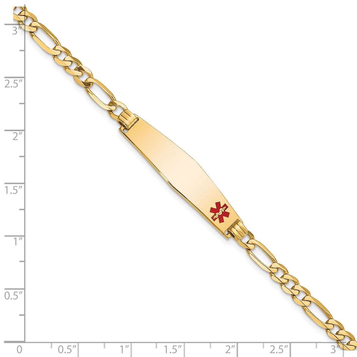 14K Medical Soft Diamond Shape Red Enamel Flat Figaro Link ID Bracelet-XM560FC-8