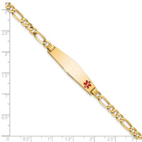 14K Medical Soft Diamond Shape Red Enamel Flat Figaro Link ID Bracelet-XM560FC-8