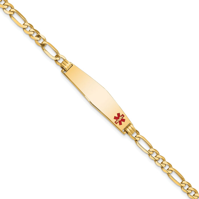 14K Medical Soft Diamond Shape Red Enamel Flat Figaro Link ID Bracelet-XM560FC-8