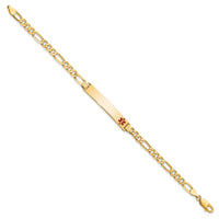 14K Medical Red Enamel Flat Figaro Link ID Bracelet-XM560FR-7