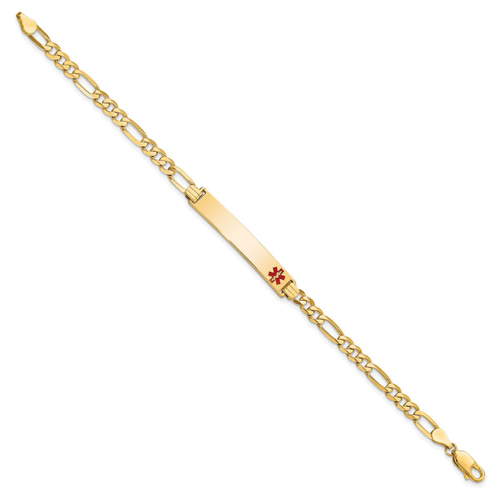 14K Medical Red Enamel Flat Figaro Link ID Bracelet-XM560FR-7