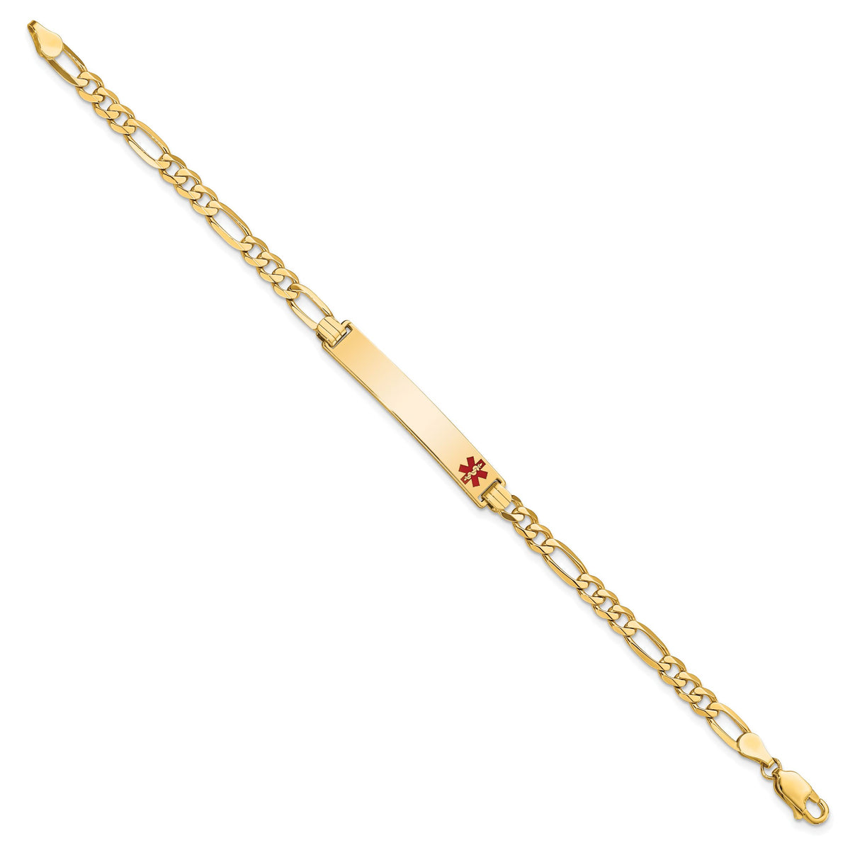 14K Medical Red Enamel Flat Figaro Link ID Bracelet-XM560FR-8