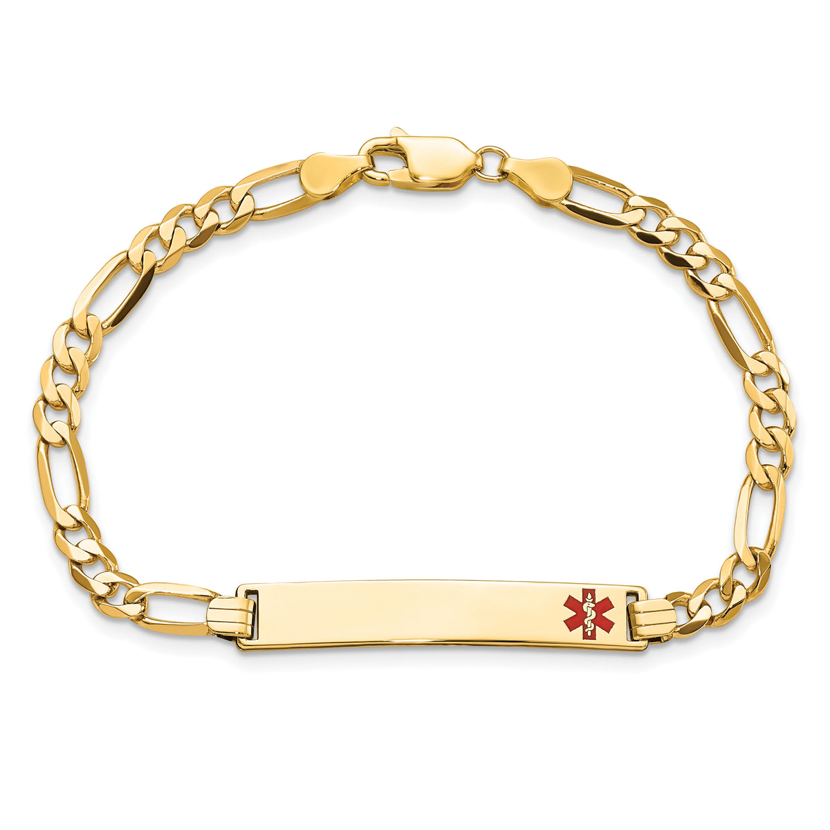 14K Medical Red Enamel Flat Figaro Link ID Bracelet-XM560FR-7
