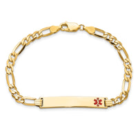 14K Medical Red Enamel Flat Figaro Link ID Bracelet-XM560FR-7