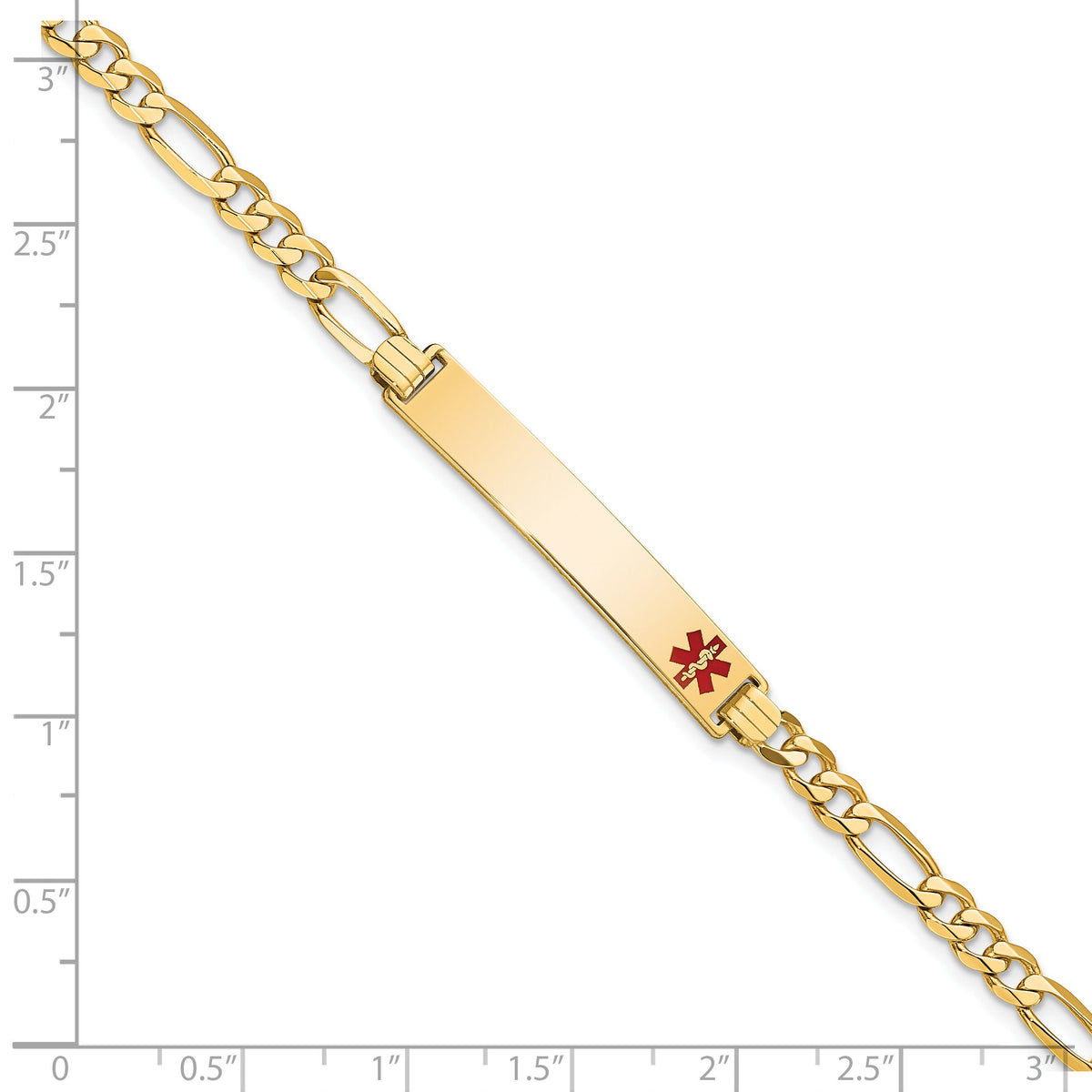 14K Medical Red Enamel Flat Figaro Link ID Bracelet-XM560FR-8