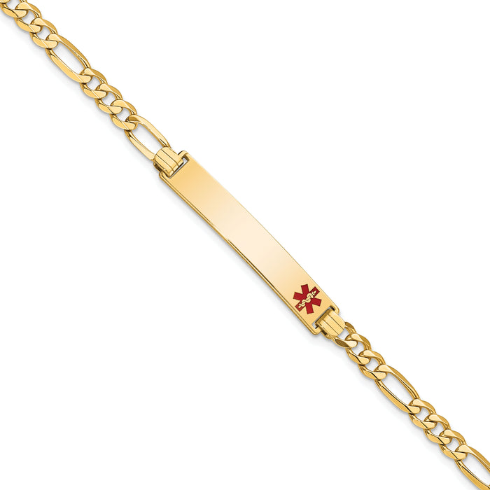 14K Medical Red Enamel Flat Figaro Link ID Bracelet-XM560FR-8