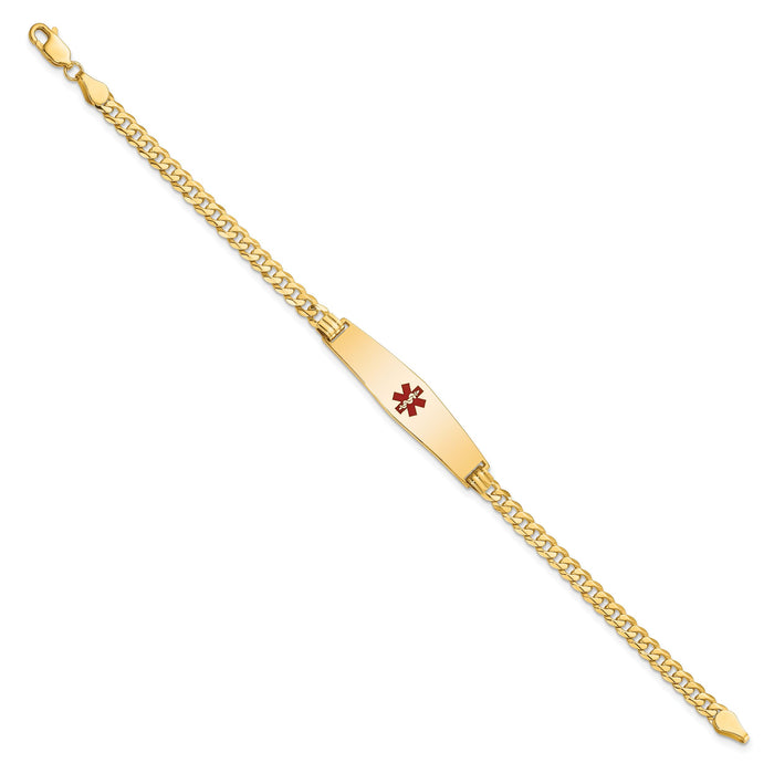 14K Medical Soft Diamond Shape Red Enamel Flat Curb Link ID Bracelet-XM561CC-7