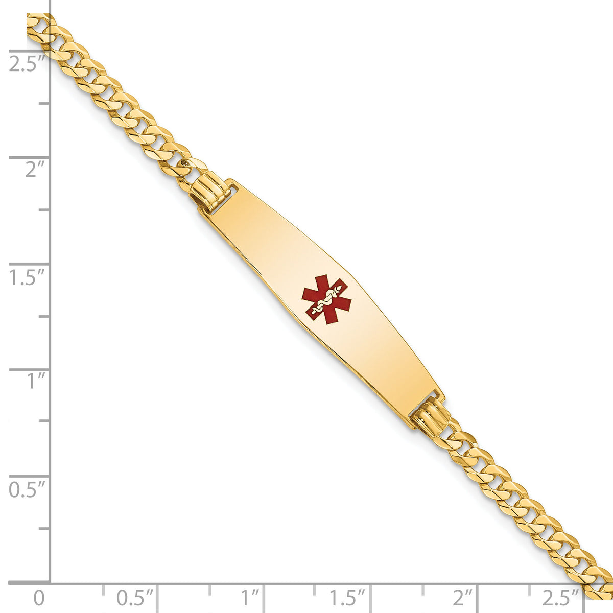14K Medical Soft Diamond Shape Red Enamel Flat Curb Link ID Bracelet-XM561CC-8