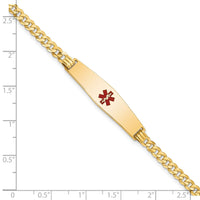 14K Medical Soft Diamond Shape Red Enamel Flat Curb Link ID Bracelet-XM561CC-8