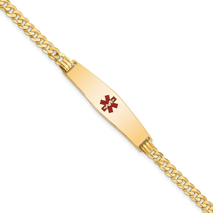 14K Medical Soft Diamond Shape Red Enamel Flat Curb Link ID Bracelet-XM561CC-7