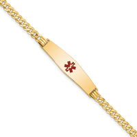 14K Medical Soft Diamond Shape Red Enamel Flat Curb Link ID Bracelet-XM561CC-8
