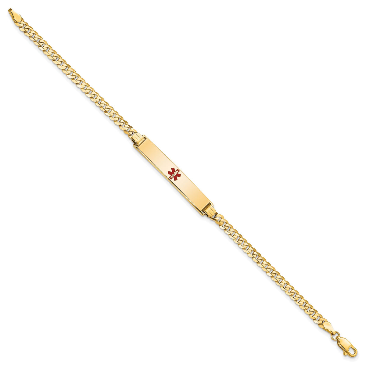 14K Medical Red Enamel Flat Curb Link ID Bracelet-XM561CR-7