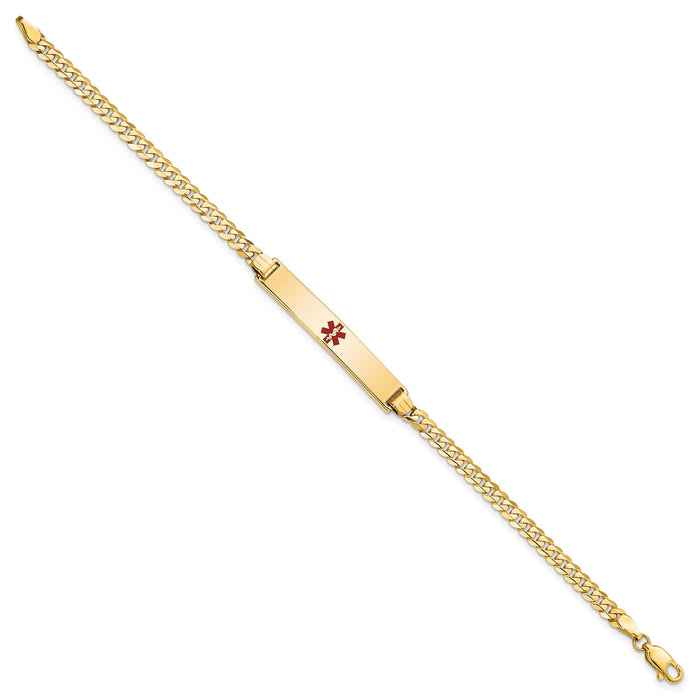 14K Medical Red Enamel Flat Curb Link ID Bracelet-XM561CR-7