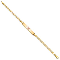 14K Medical Red Enamel Flat Curb Link ID Bracelet-XM561CR-8