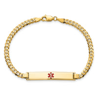 14K Medical Red Enamel Flat Curb Link ID Bracelet-XM561CR-7