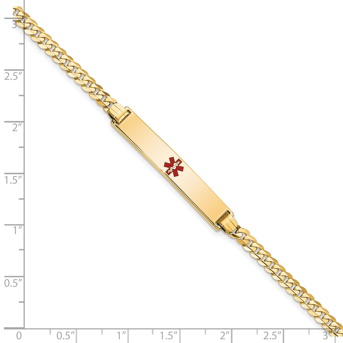 14K Medical Red Enamel Flat Curb Link ID Bracelet-XM561CR-7