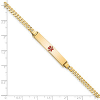 14K Medical Red Enamel Flat Curb Link ID Bracelet-XM561CR-7