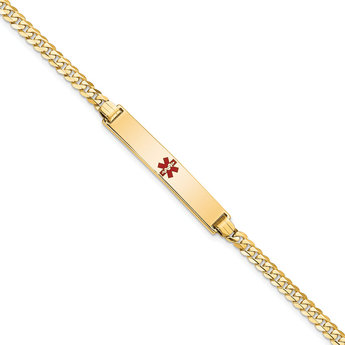 14K Medical Red Enamel Flat Curb Link ID Bracelet-XM561CR-7