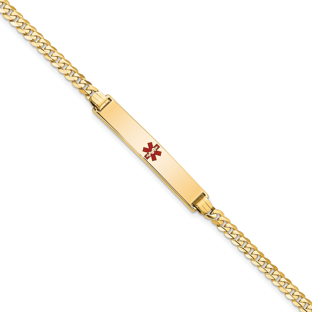 14K Medical Red Enamel Flat Curb Link ID Bracelet-XM561CR-8