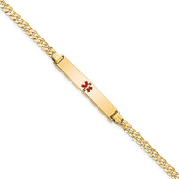 14K Medical Red Enamel Flat Curb Link ID Bracelet-XM561CR-8