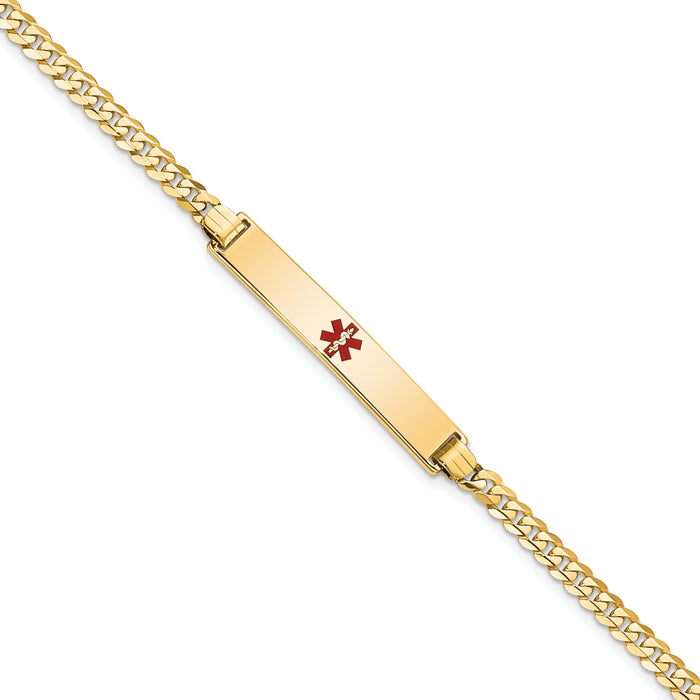 14K Medical Red Enamel Flat Curb Link ID Bracelet-XM561CR-8