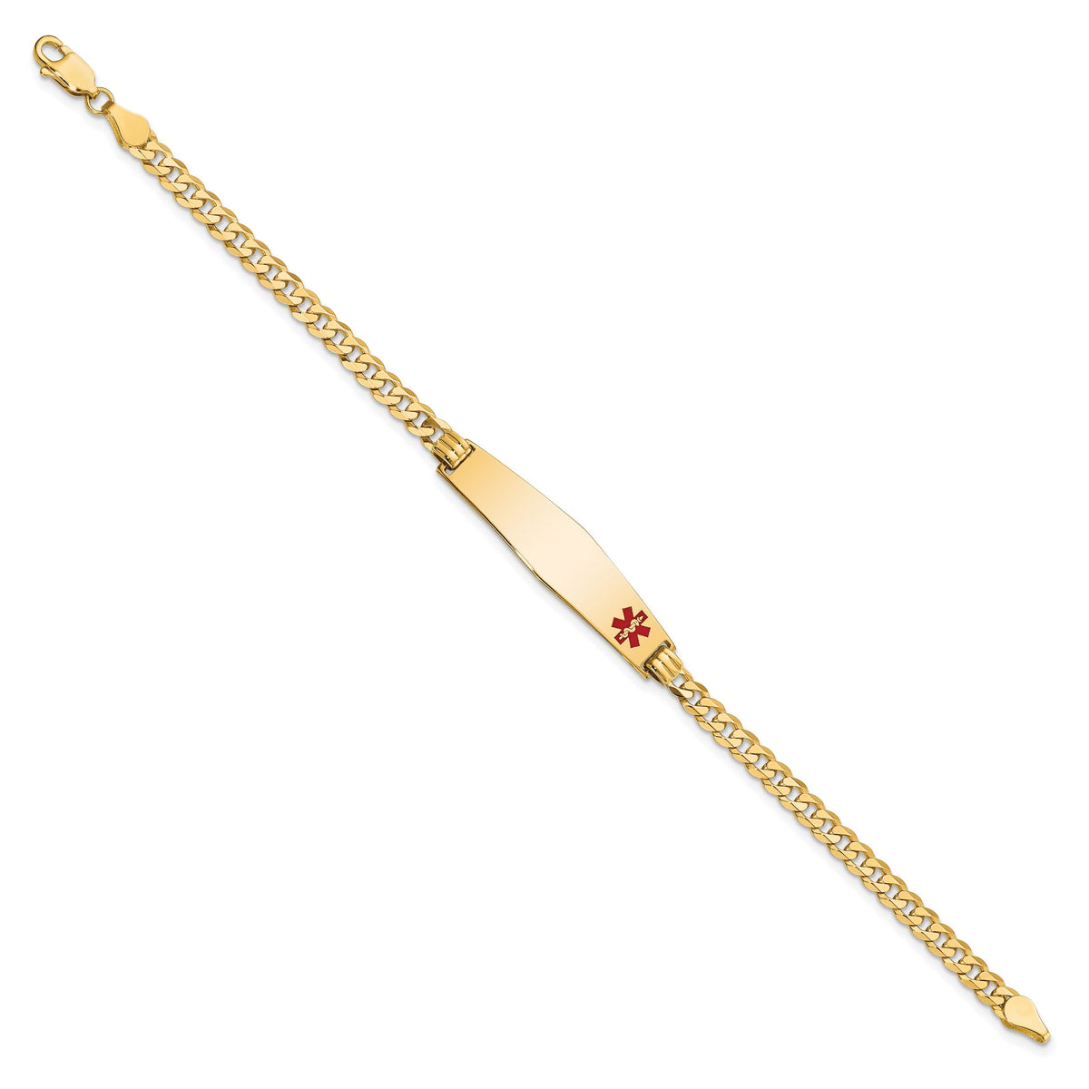 14K Medical Soft Diamond Shape Red Enamel Flat Curb Link ID Bracelet-XM561FC-8