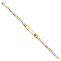 14K Medical Soft Diamond Shape Red Enamel Flat Curb Link ID Bracelet-XM561FC-8